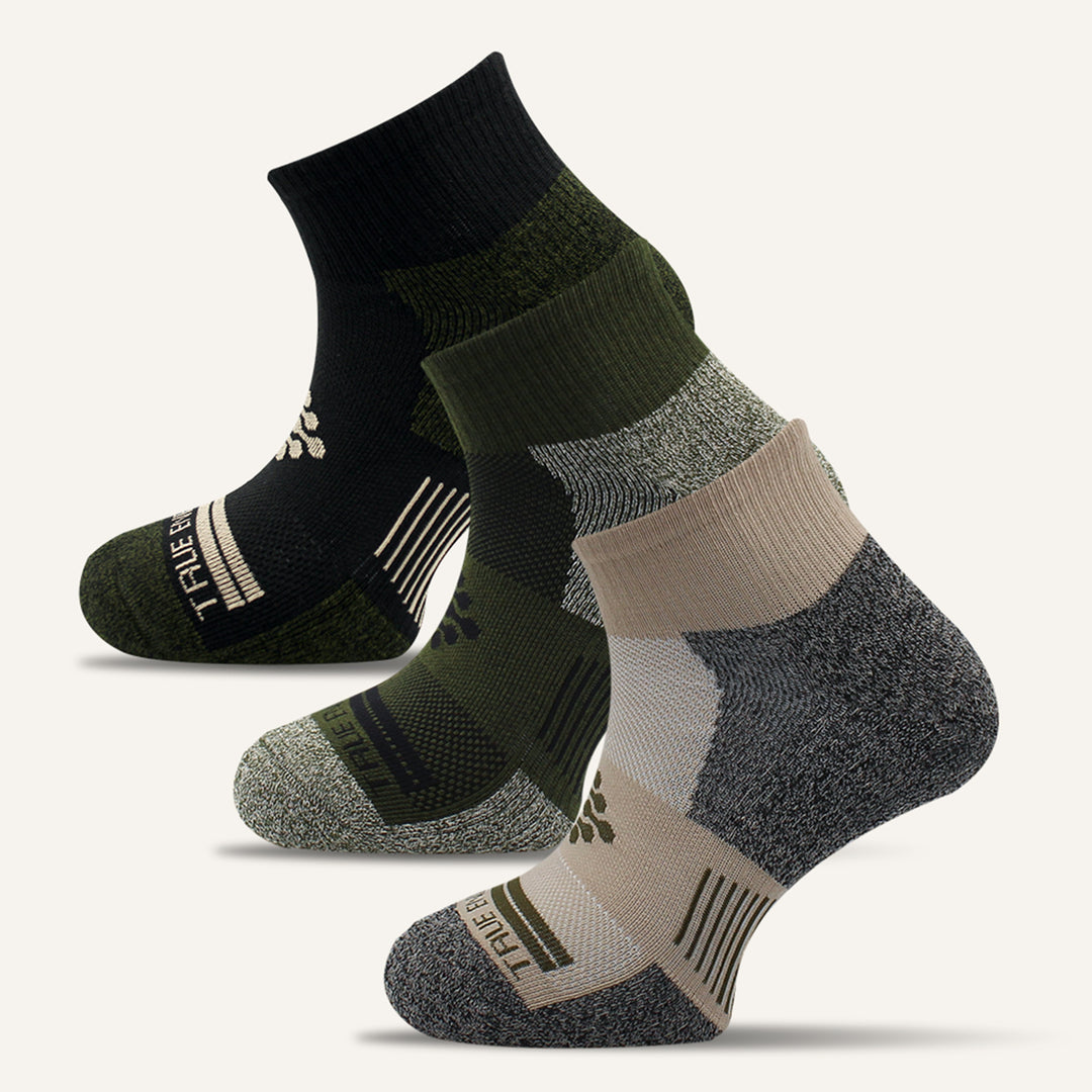 Men's Cushioned Anti Odor Blister Proof Quarter Crew Low Cut Compression Running Trekking Socks